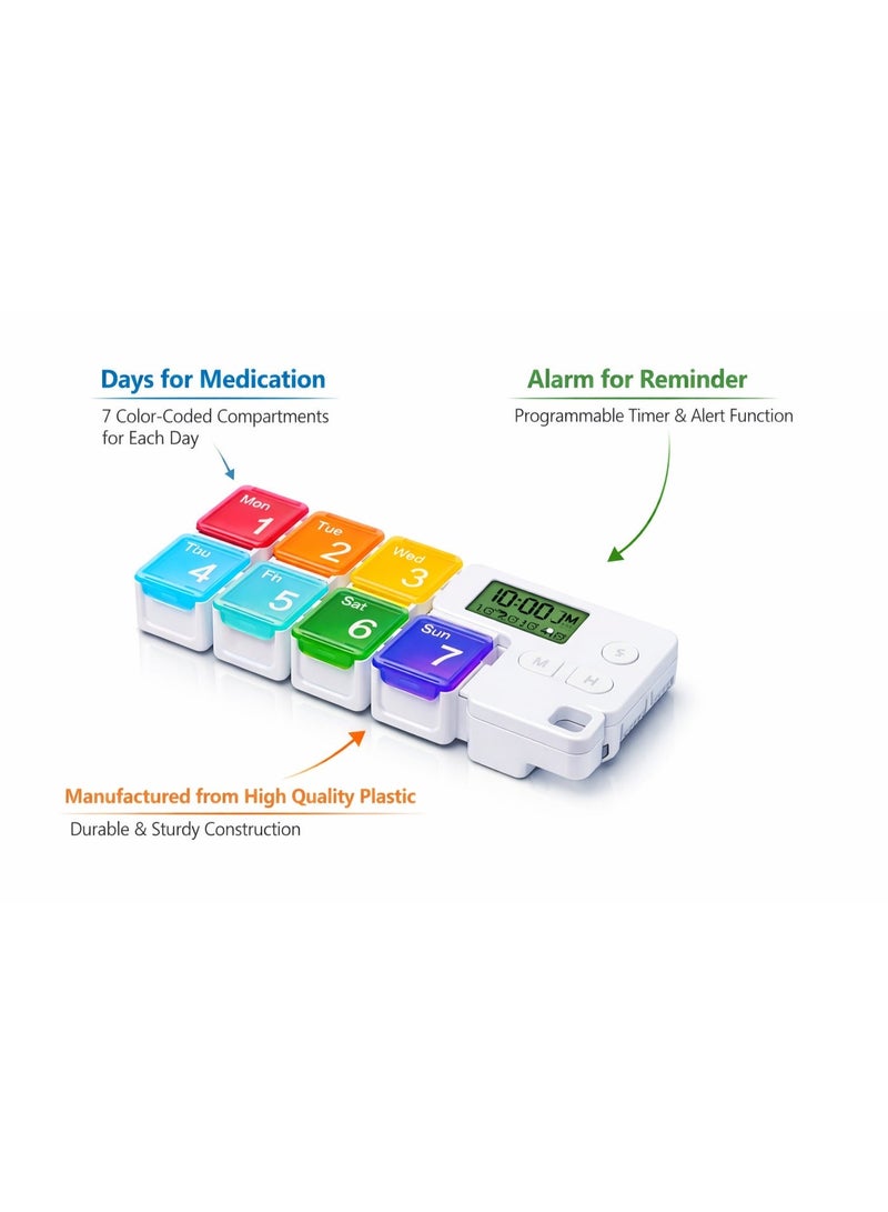 AKSONZ 7 Day Weekly Pill Organizer with Alarm Reminder Smart AM PM Medicine Box 2 Times a Day Electronic Pill Case for Vitamins & Supplements Portable Travel Organizer for Seniors & Alzheimer’s Patients - Image 2